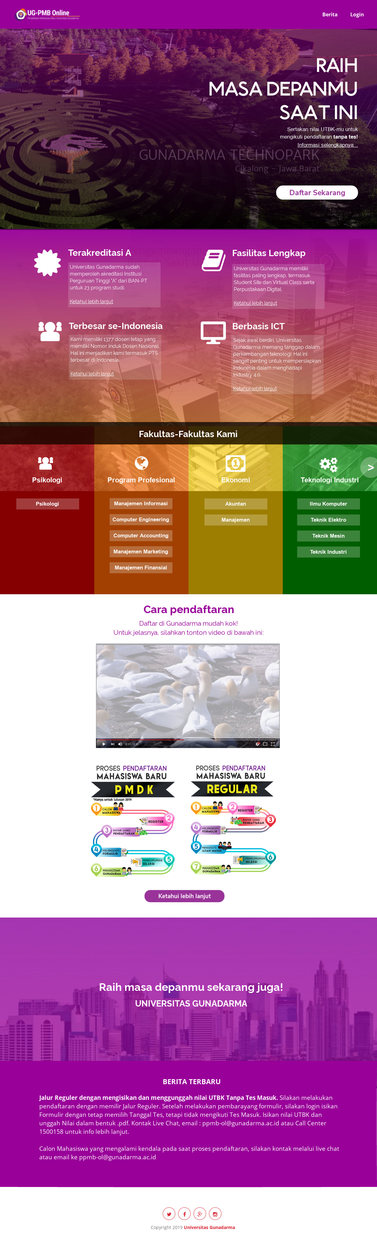 Universitas Gunadarma desktop landing page